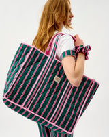 Emerald Blush Stripe Quilted Cotton Tote Bag