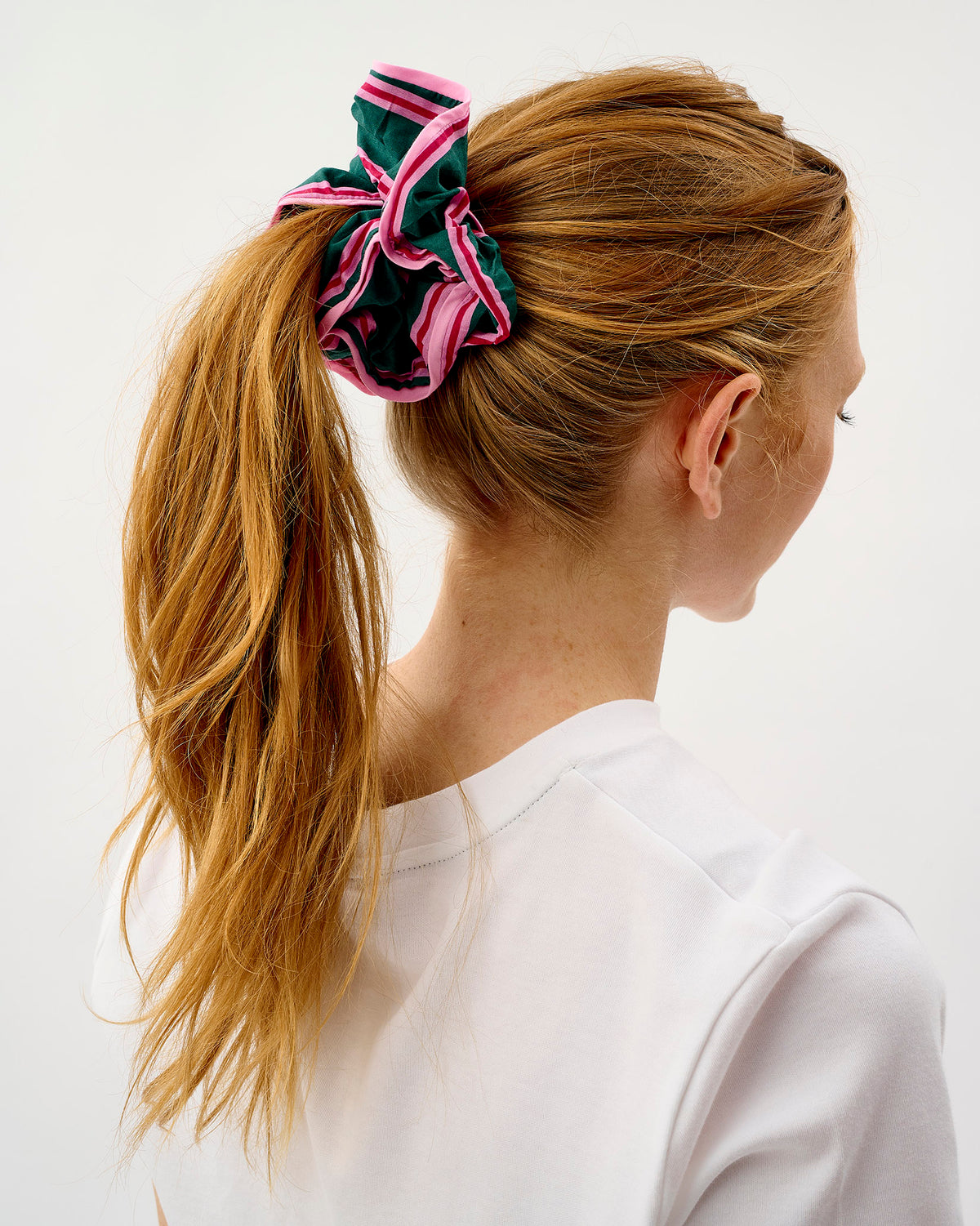 Emerald Blush Stripe Cotton Hair Scrunchie