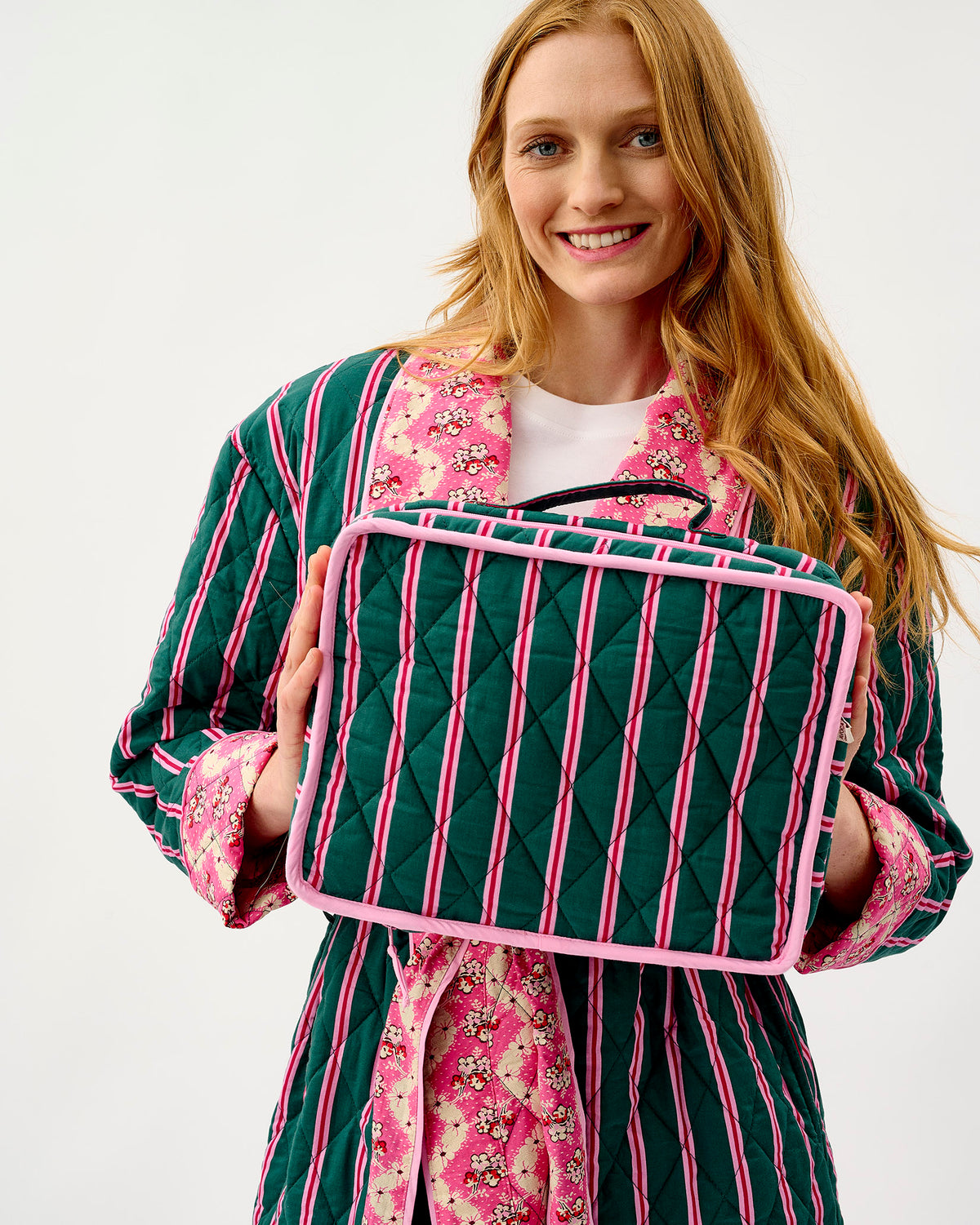 Emerald Blush Stripe Cotton Travel Bag