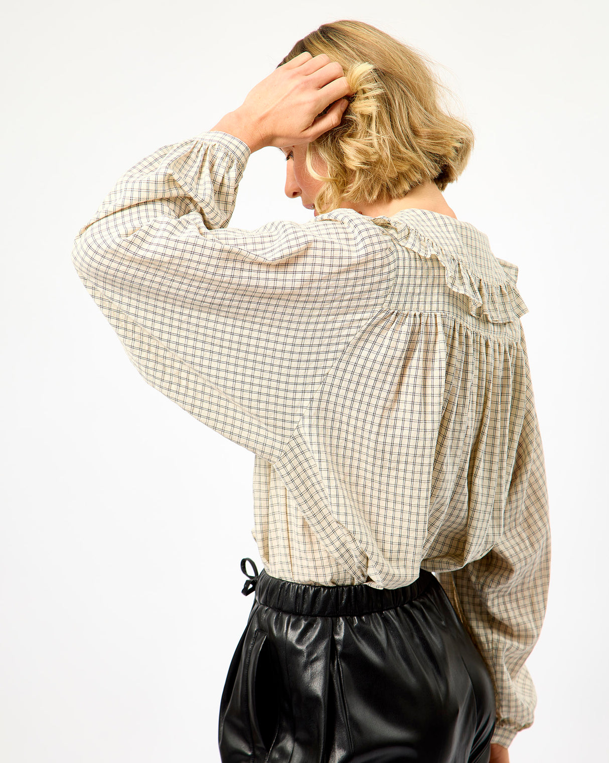 White Dorset Check Ruffle Shirt