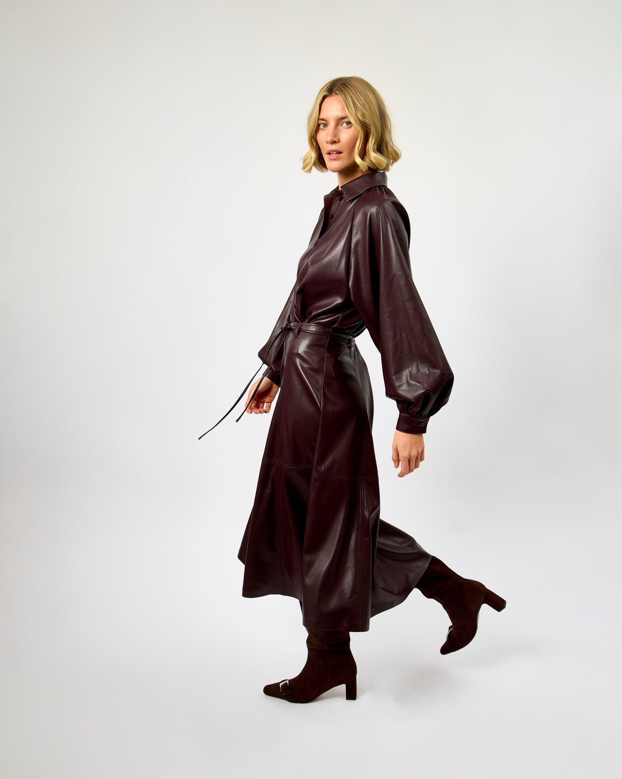 Fig Mokpo Faux Leather Midi Skirt