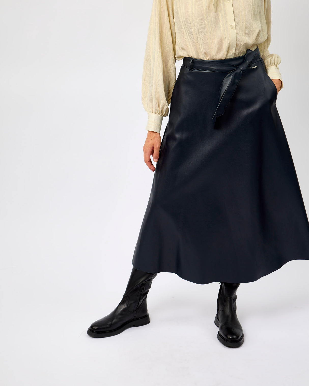 Dark Navy Chelsea Faux Leather Skirt