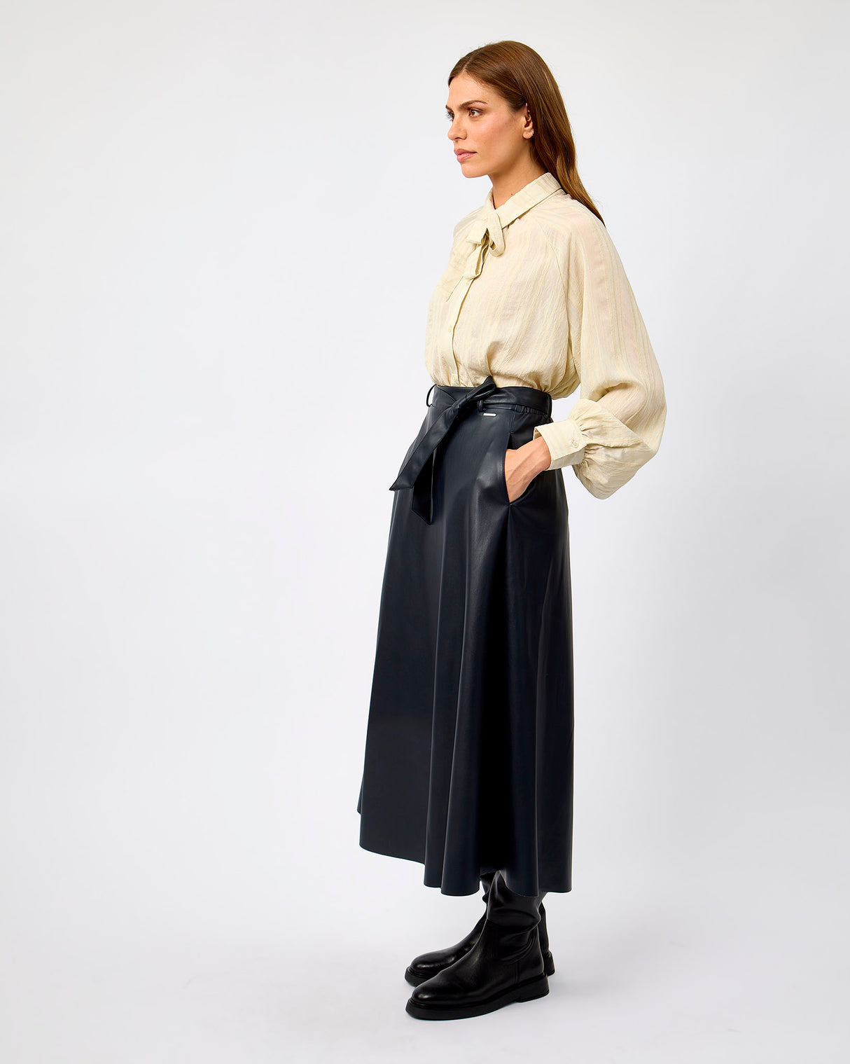 Dark Navy Chelsea Faux Leather Skirt