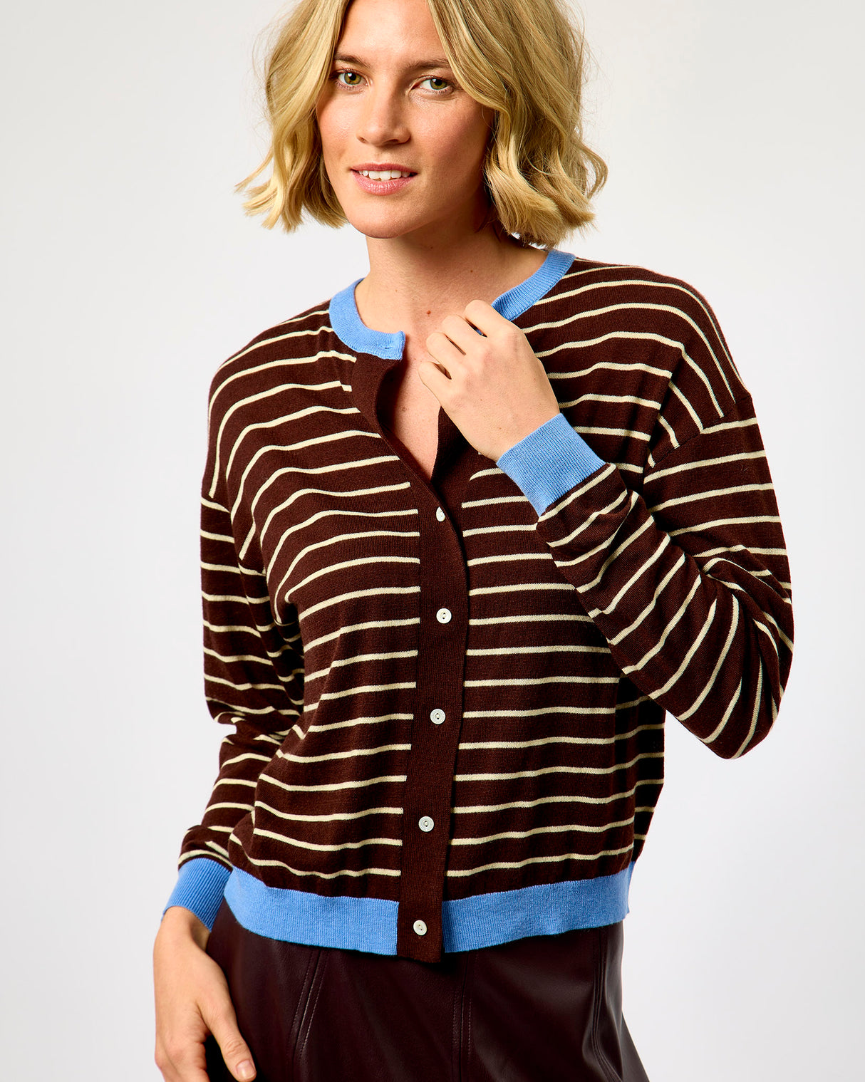 Candied Chestnut Kastro Striped Cardigan & Scarf Set