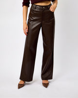 Chocolate Corian Straight Leg Faux Leather Trousers