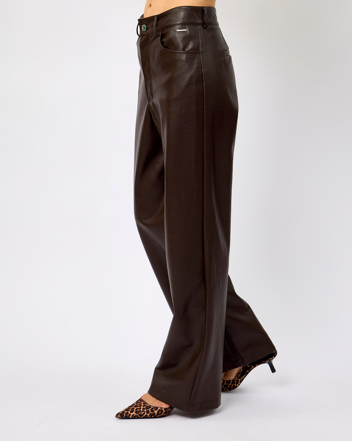 Chocolate Corian Straight Leg Faux Leather Trousers