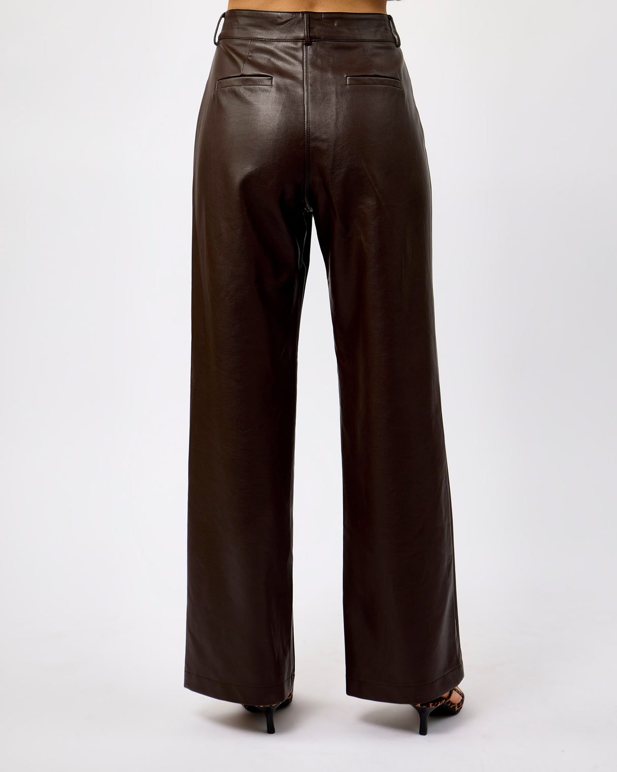 Chocolate Corian Straight Leg Faux Leather Trousers