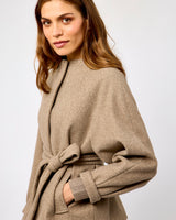 Toffee Melange Tie Waist Short Coat