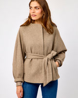 Toffee Melange Tie Waist Short Coat