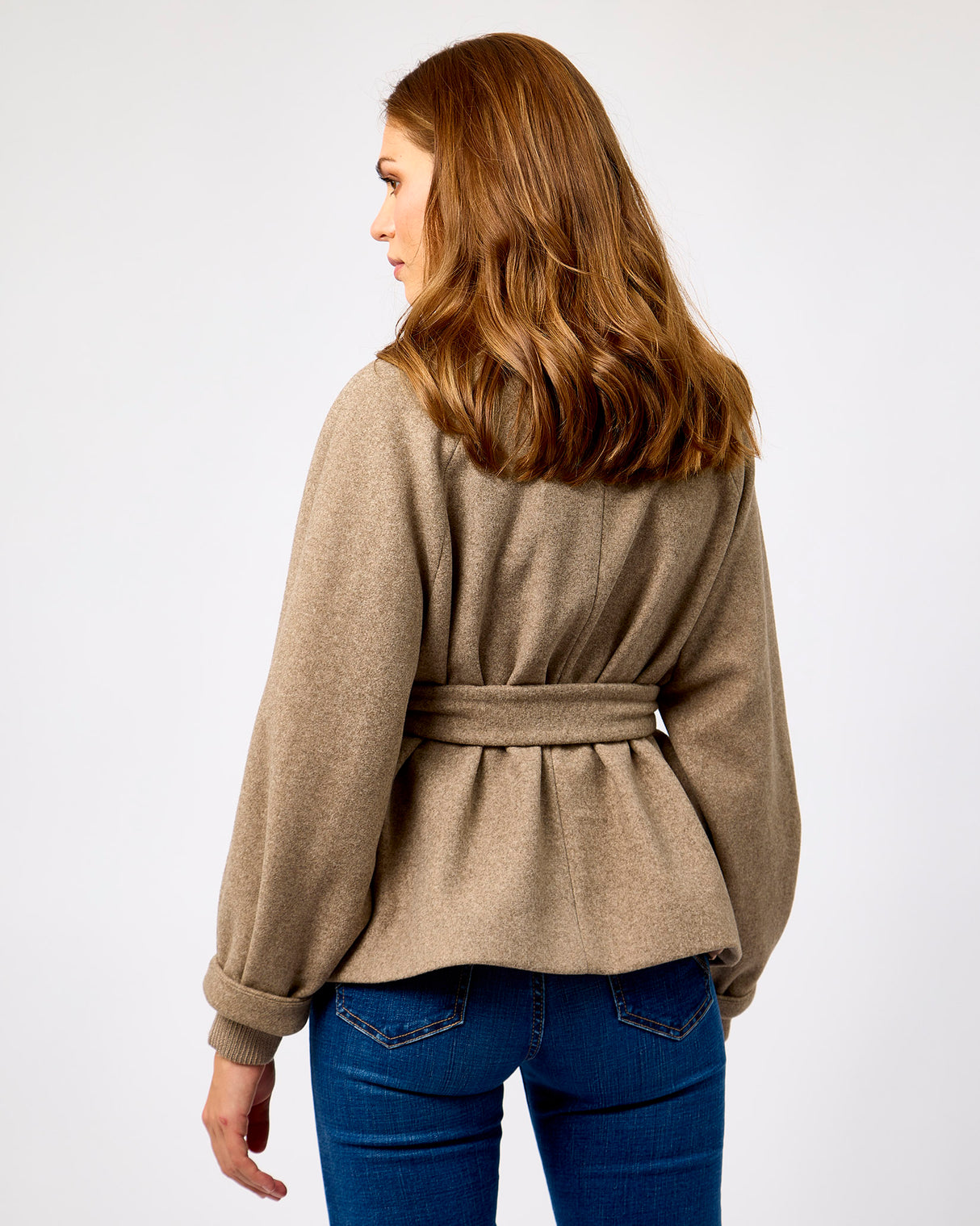 Toffee Melange Tie Waist Short Coat