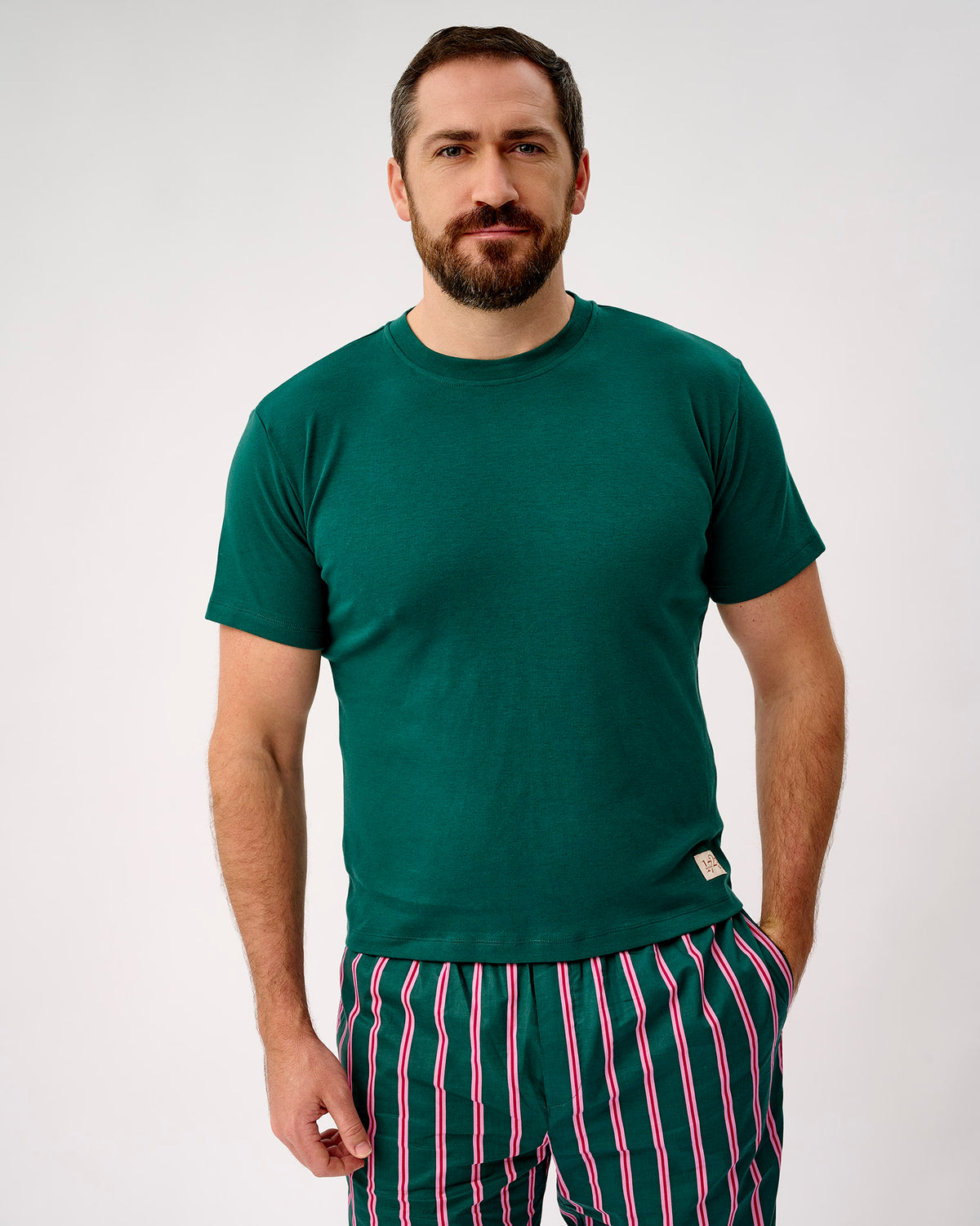 Emerald Blush Stripe Men's Green Cotton T-Shirt