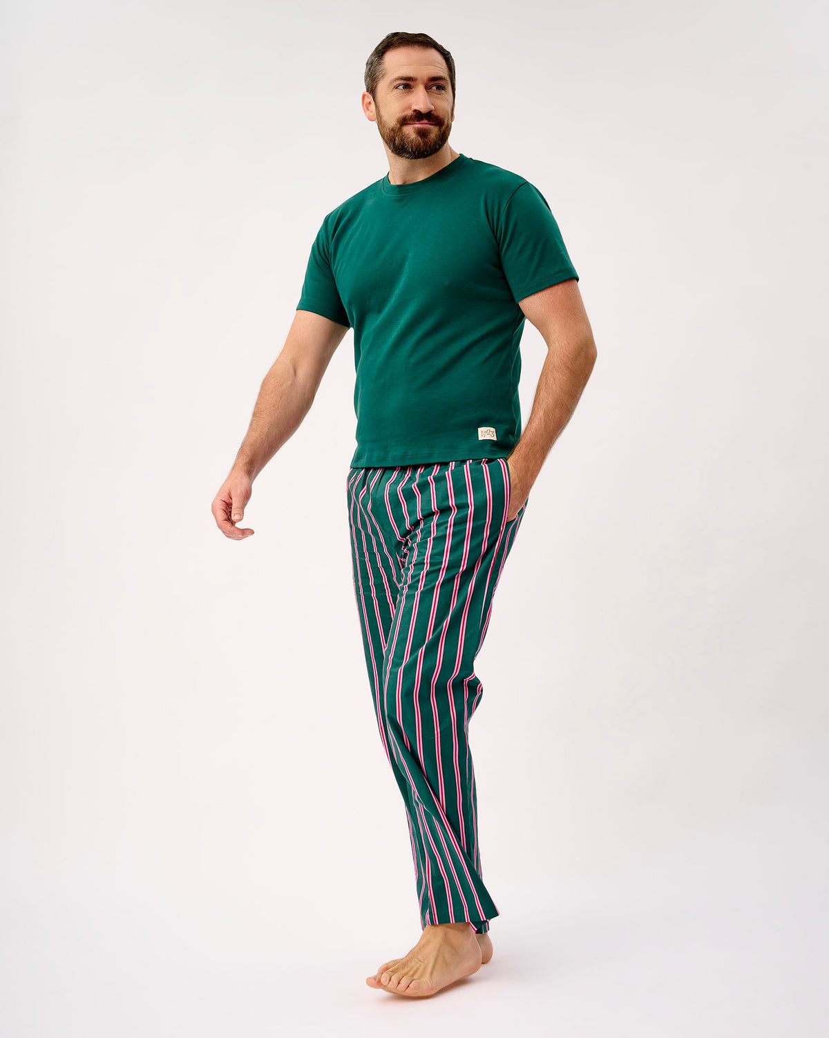 Emerald Blush Stripe Men's Green Cotton T-Shirt