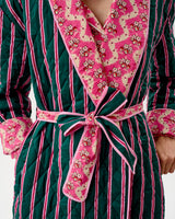 Emerald Blush Stripe & Pink Wave Quilted Cotton Dressing Gown