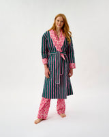 Emerald Blush Stripe & Pink Wave Quilted Cotton Dressing Gown