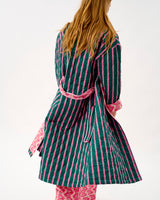 Emerald Blush Stripe & Pink Wave Quilted Cotton Dressing Gown