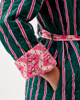 Emerald Blush Stripe & Pink Wave Quilted Cotton Dressing Gown