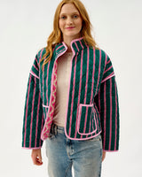Emerald Blush Stripe & Pink Wave Quilted Cotton Jacket