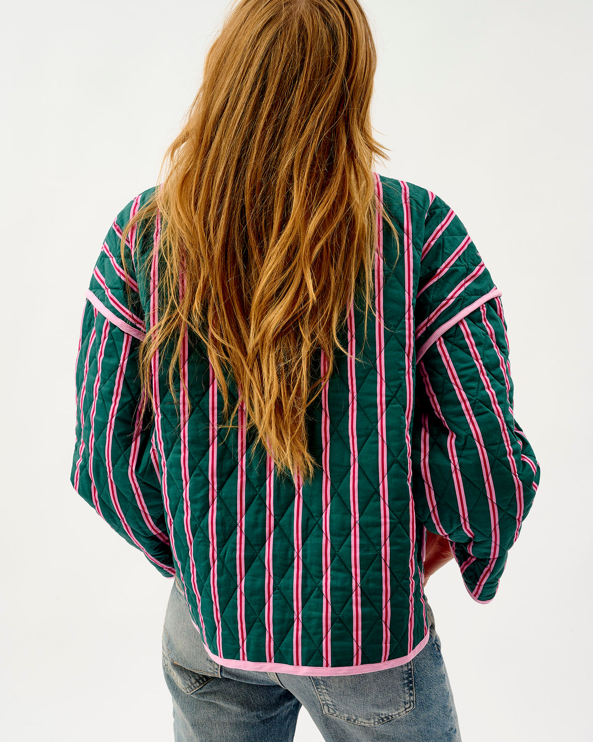 Emerald Blush Stripe & Pink Wave Quilted Cotton Jacket