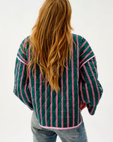Emerald Blush Stripe & Pink Wave Quilted Cotton Jacket