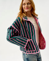 Emerald Blush Stripe & Pink Wave Quilted Cotton Jacket