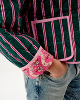 Emerald Blush Stripe & Pink Wave Quilted Cotton Jacket