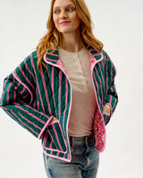 Emerald Blush Stripe & Pink Wave Quilted Cotton Jacket