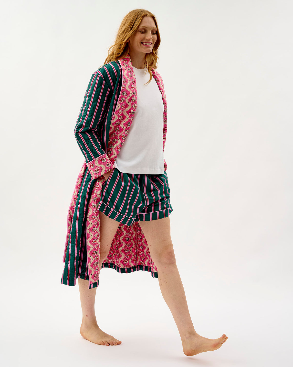 Emerald Blush Stripe Cotton Shorts