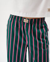 Emerald Blush Stripe Frill Trim Cotton Bottoms
