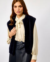 Dark Navy Elona Short Faux Fur Waistcoat