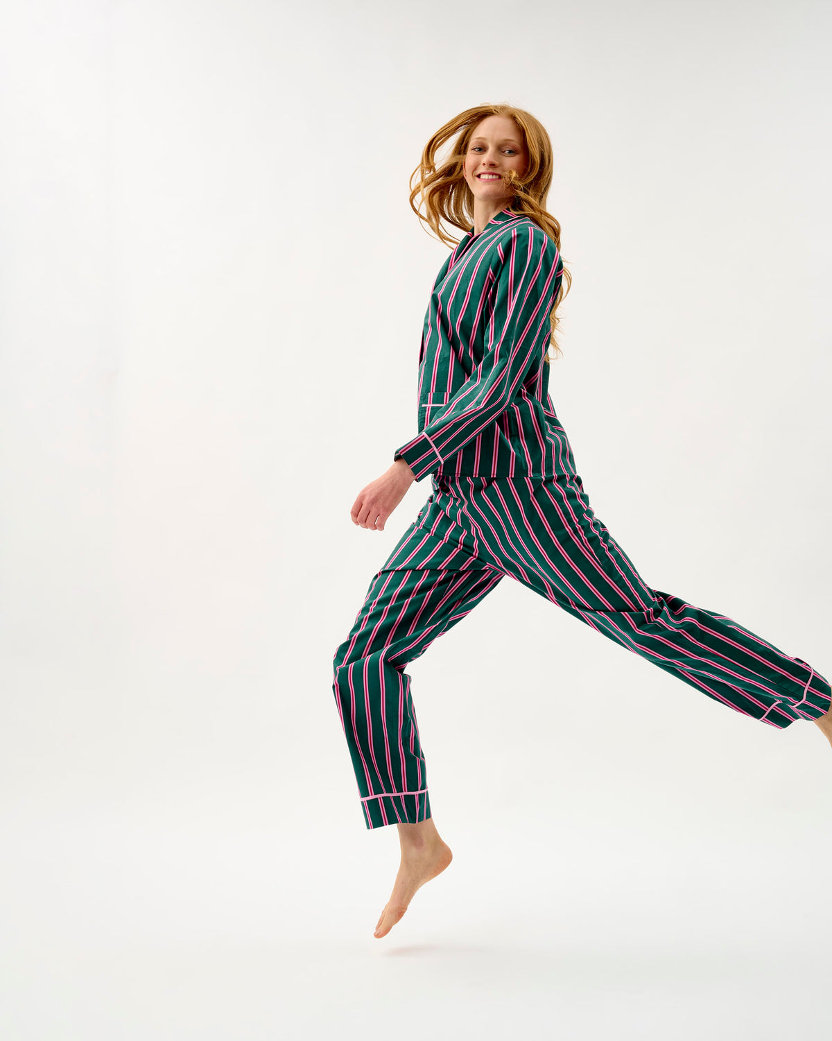 Emerald Blush Stripe Cotton Pyjama Set