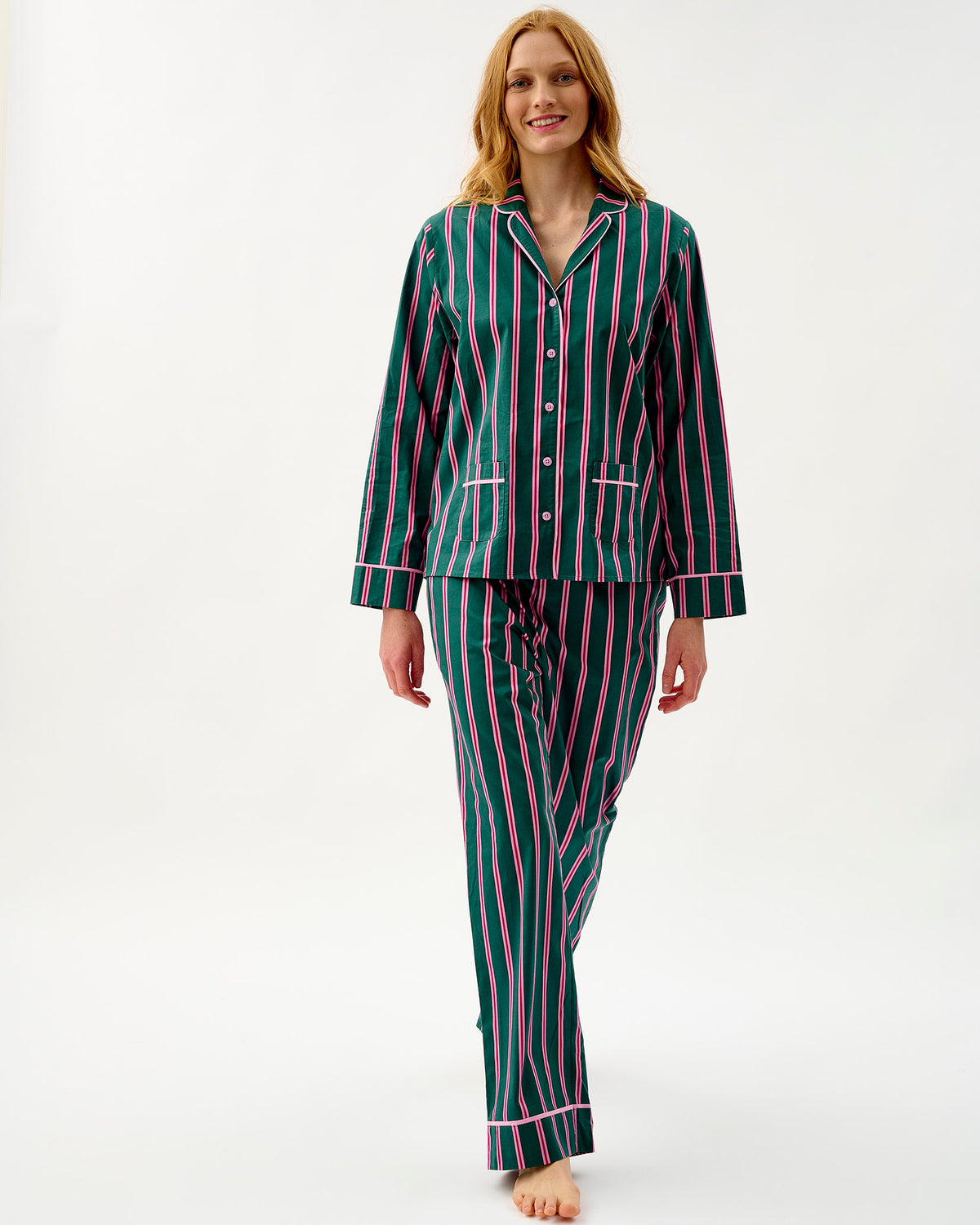 Emerald Blush Stripe Cotton Pyjama Set