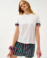 Emerald Blush Stripe White Cotton T-Shirt