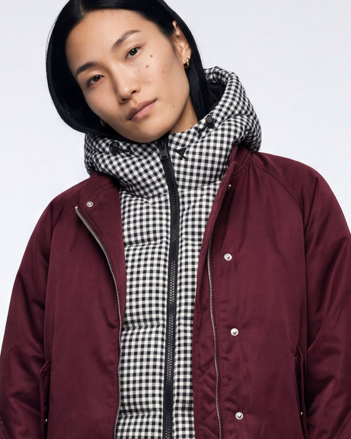 Black & White Gingham Reversible Pull On Hood