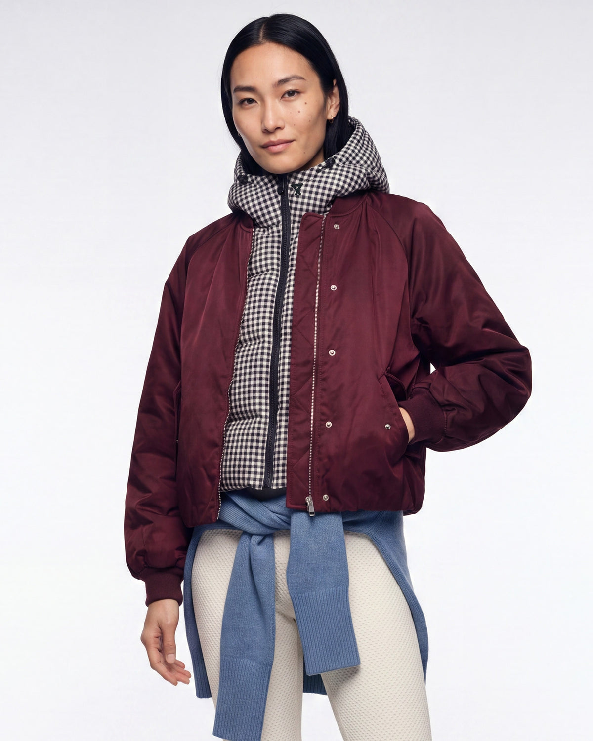 Black & White Gingham Reversible Pull On Hood