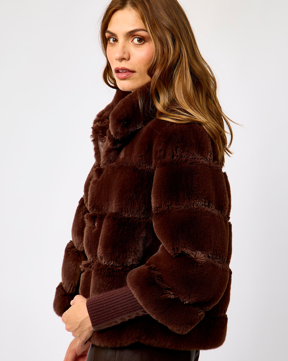 Coffee Roast Feline Faux Fur Jacket