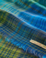 Green & Blue Plaid Florence 100% Linen Scarf