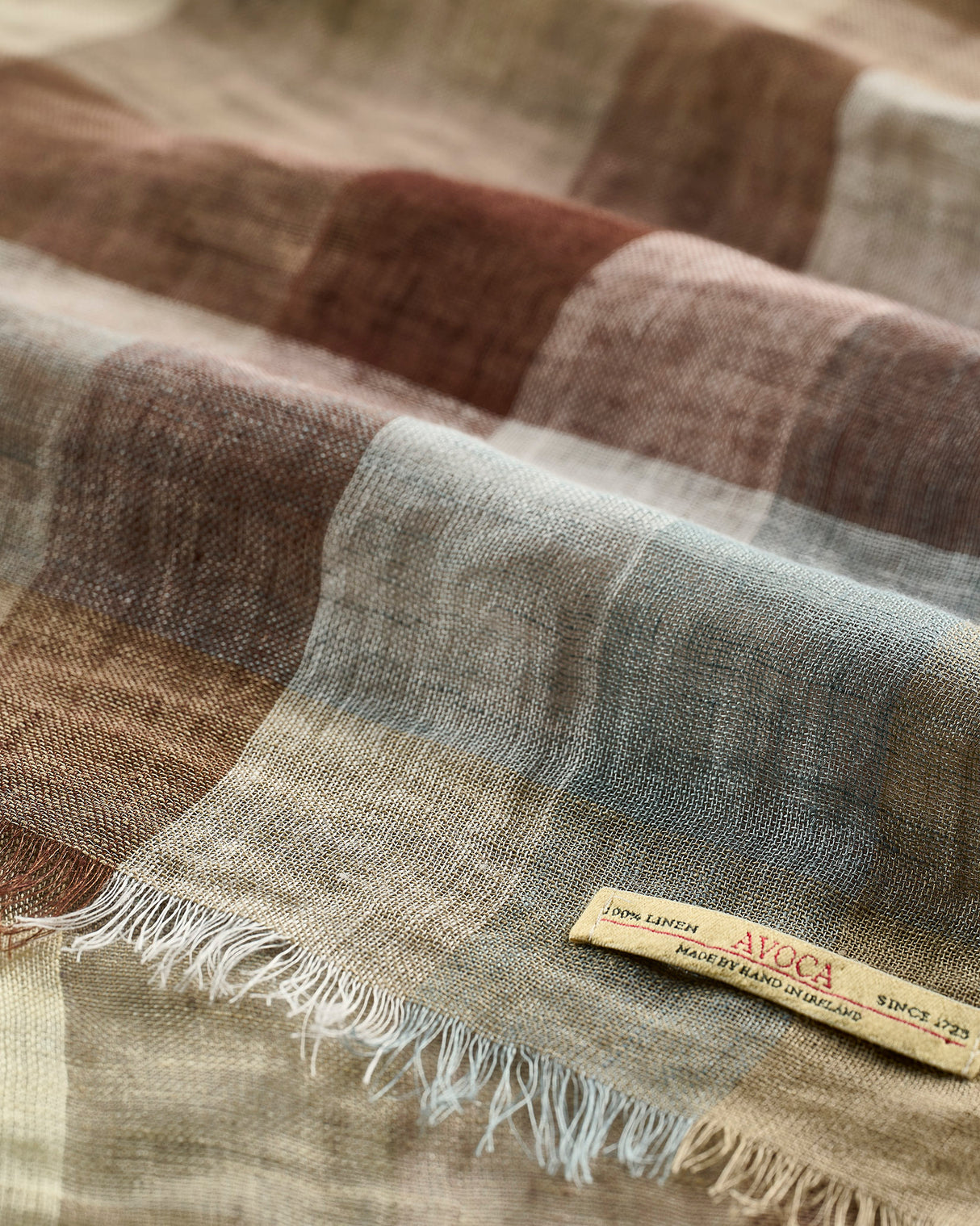 Natural Check Florence 100% Linen Scarf