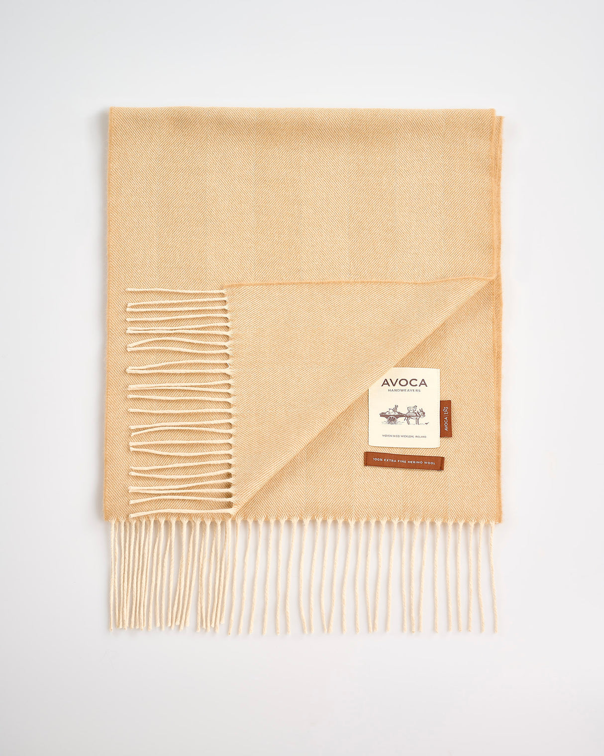 Camel Large Herringbone Wide Merino Scarf