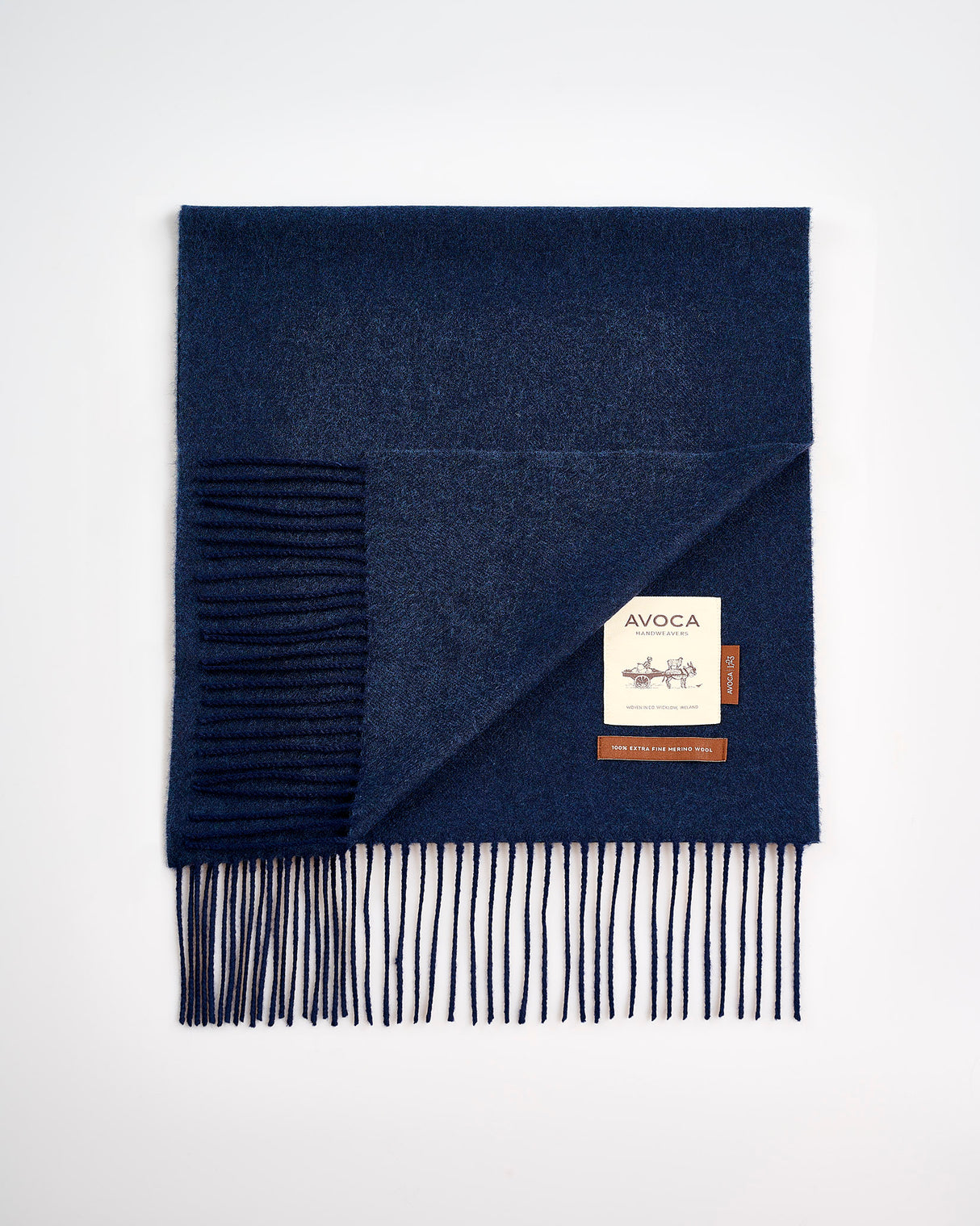 Navy Large Herringbone Wide Merino Scarf