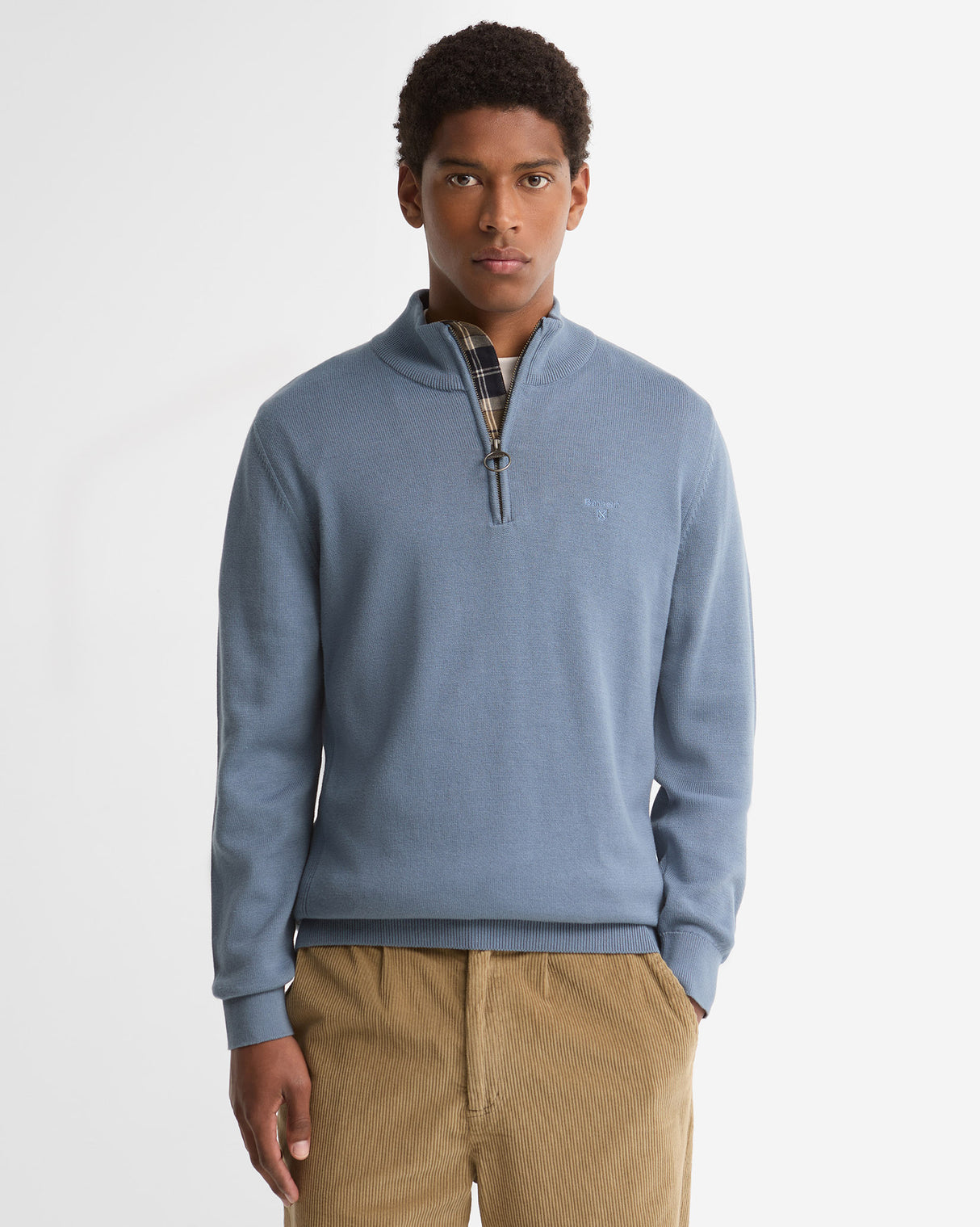 Tartan Blue Cotton Half Zip Jumper