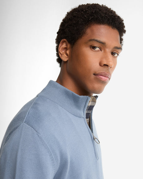 Tartan Blue Cotton Half Zip Jumper