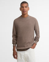 Stone Herringbone Knitted Crew Neck Jumper