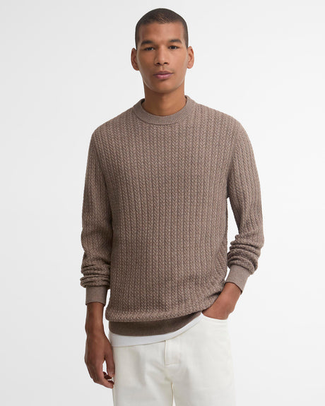 Stone Herringbone Knitted Crew Neck Jumper