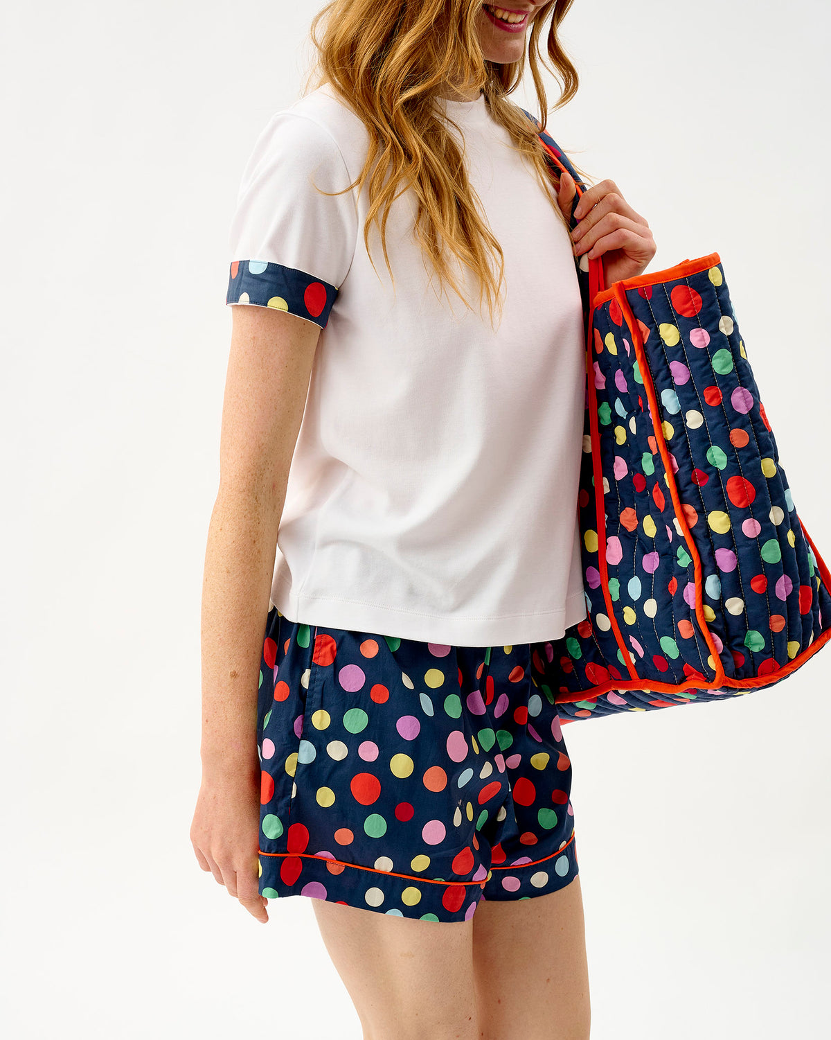 Navy Spots Cotton Shorts