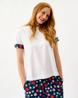Navy Spots White Cotton T-Shirt