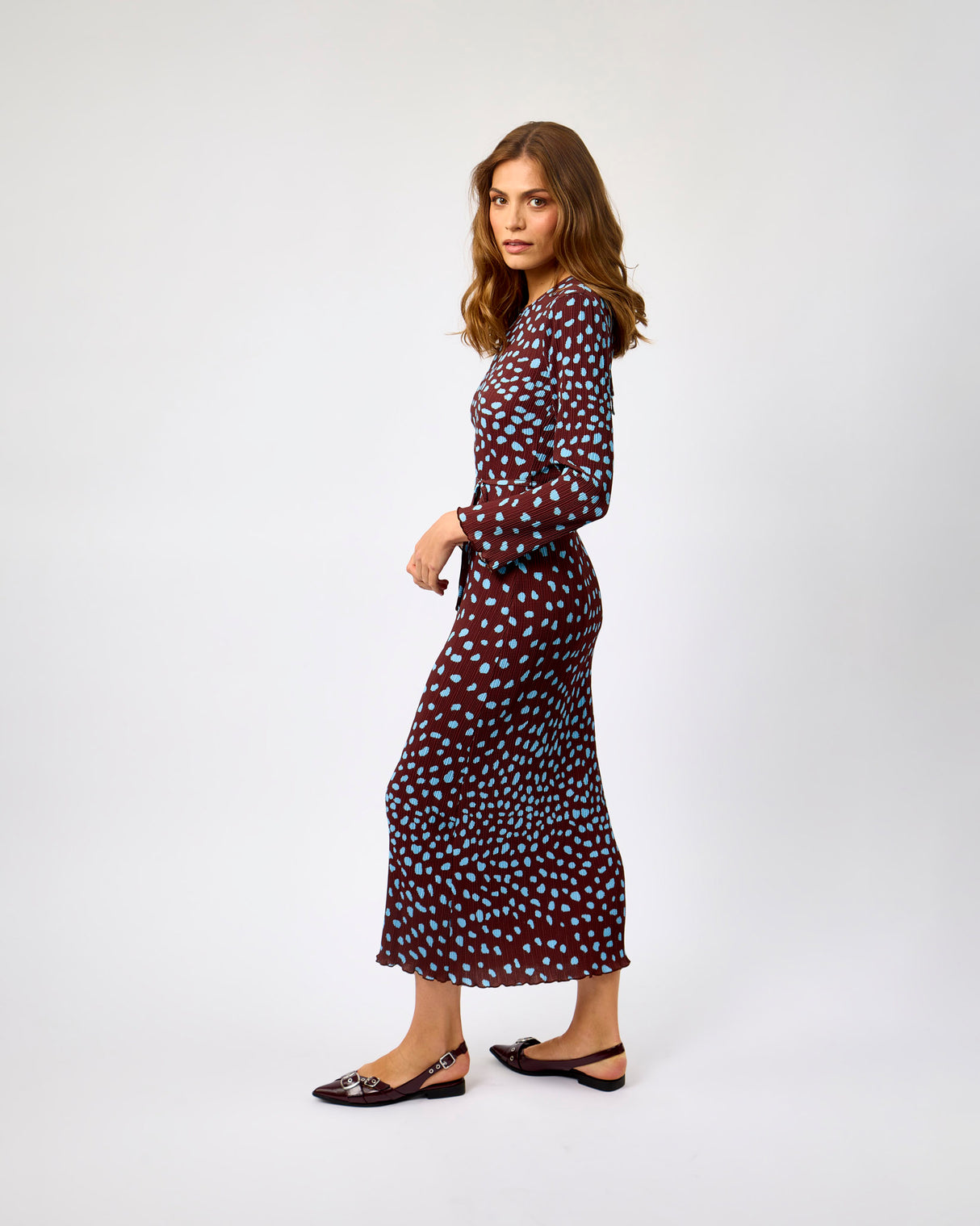 Brown Chocolate Deer Print Gaia Midi Dress