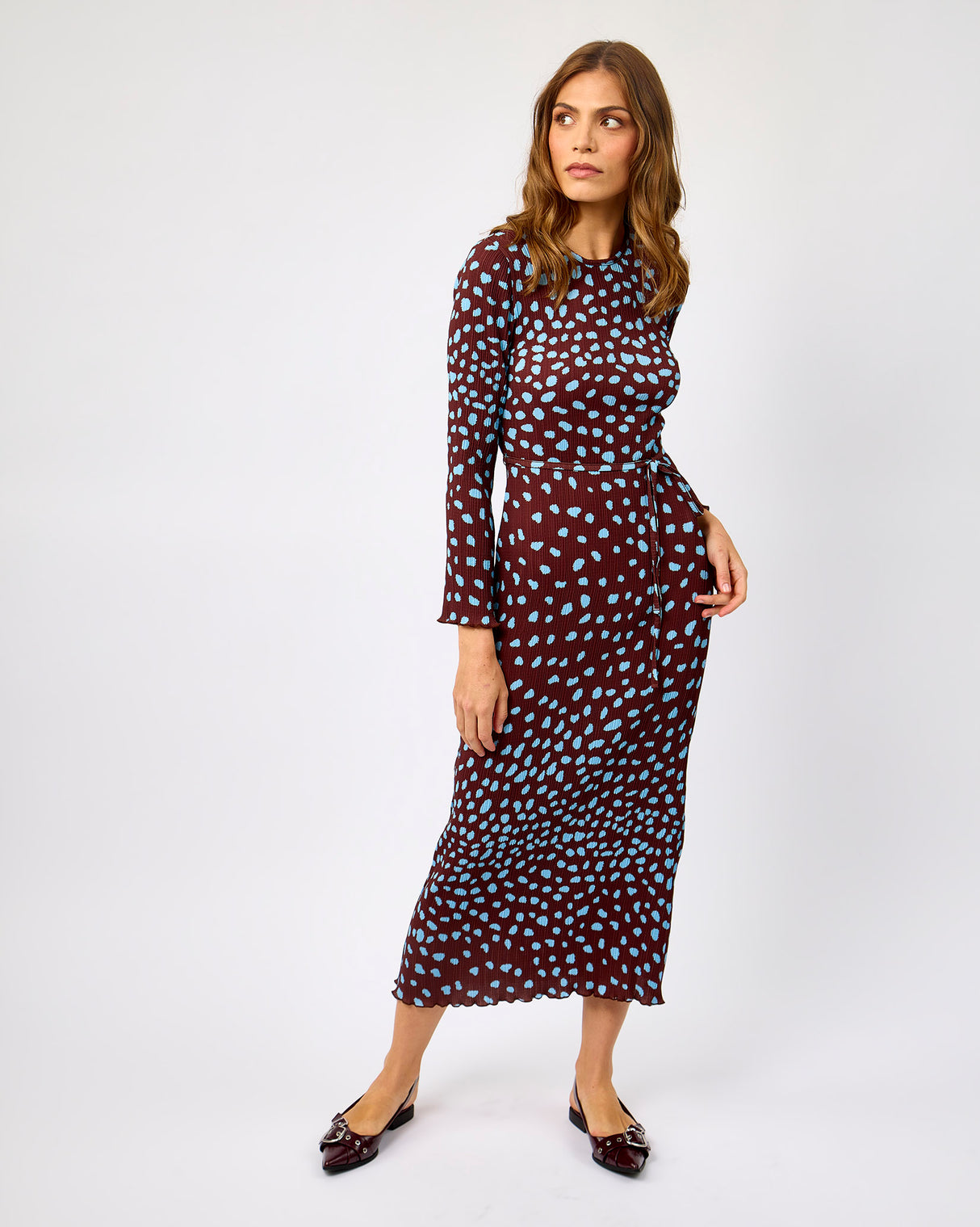 Brown Chocolate Deer Print Gaia Midi Dress