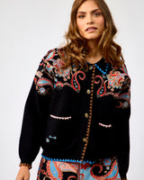Black Paisley Embroidered Cardigan
