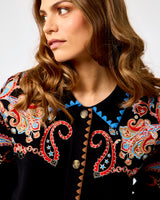 Black Paisley Embroidered Cardigan
