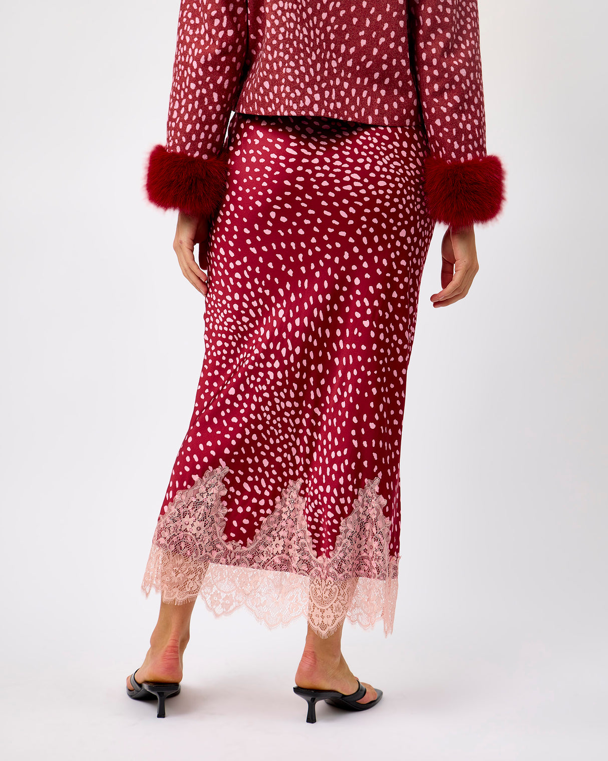Burgundy Deer Print Maeve Midi Skirt